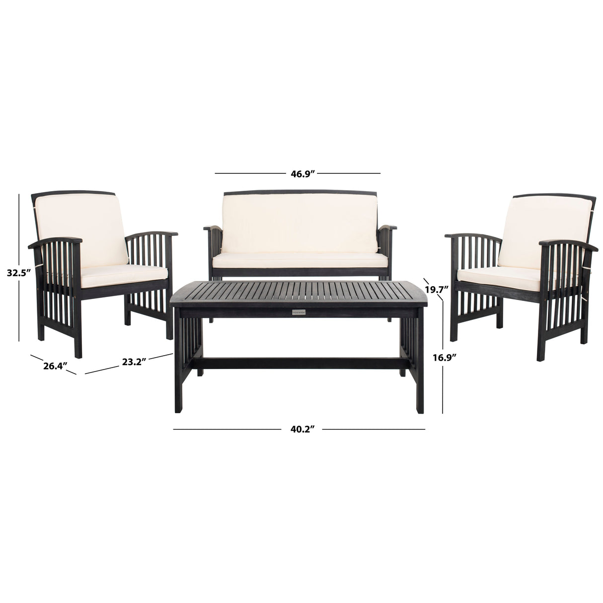 SAFAVIEH Outdoor Yuliana 4-Piece Conversation Patio Set - 47W x 33D x 26H