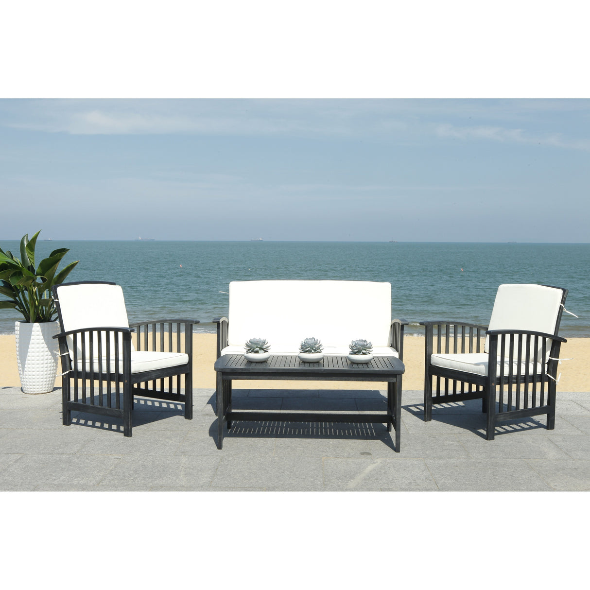 SAFAVIEH Outdoor Yuliana 4-Piece Conversation Patio Set - 47W x 33D x 26H