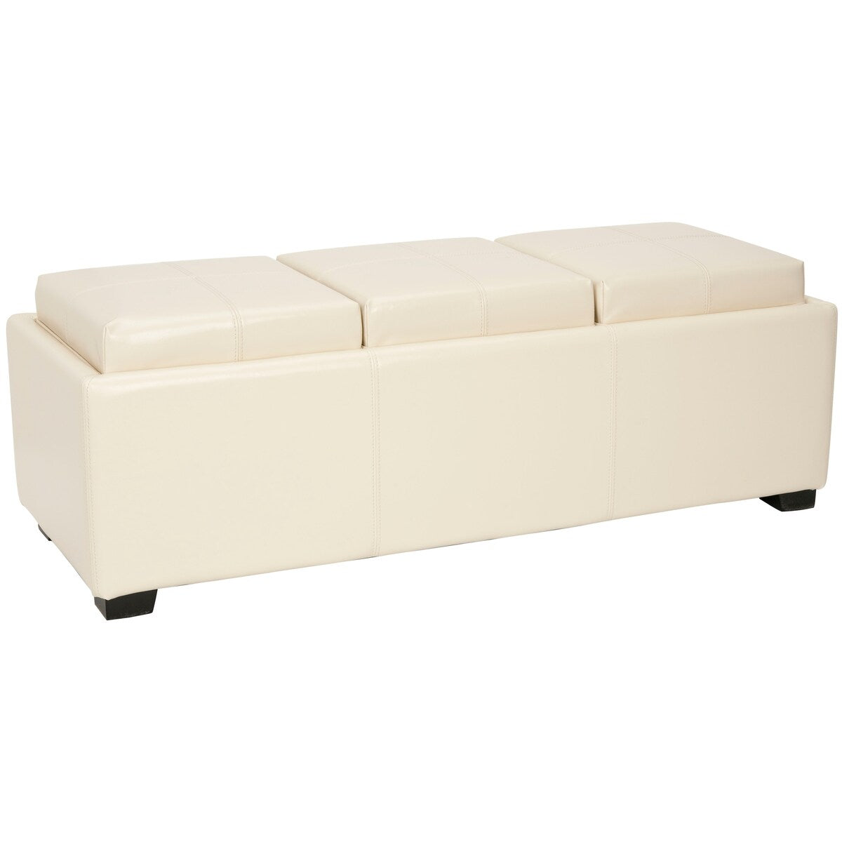 SAFAVIEH Penni Triple Tray Flat Cream Leather Storage Ottoman