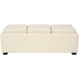 SAFAVIEH Penni Triple Tray Flat Cream Leather Storage Ottoman