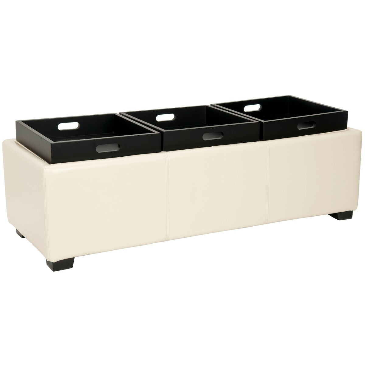 SAFAVIEH Penni Triple Tray Flat Cream Leather Storage Ottoman