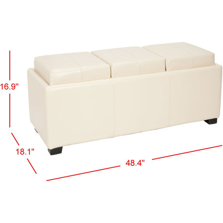 SAFAVIEH Penni Triple Tray Flat Cream Leather Storage Ottoman