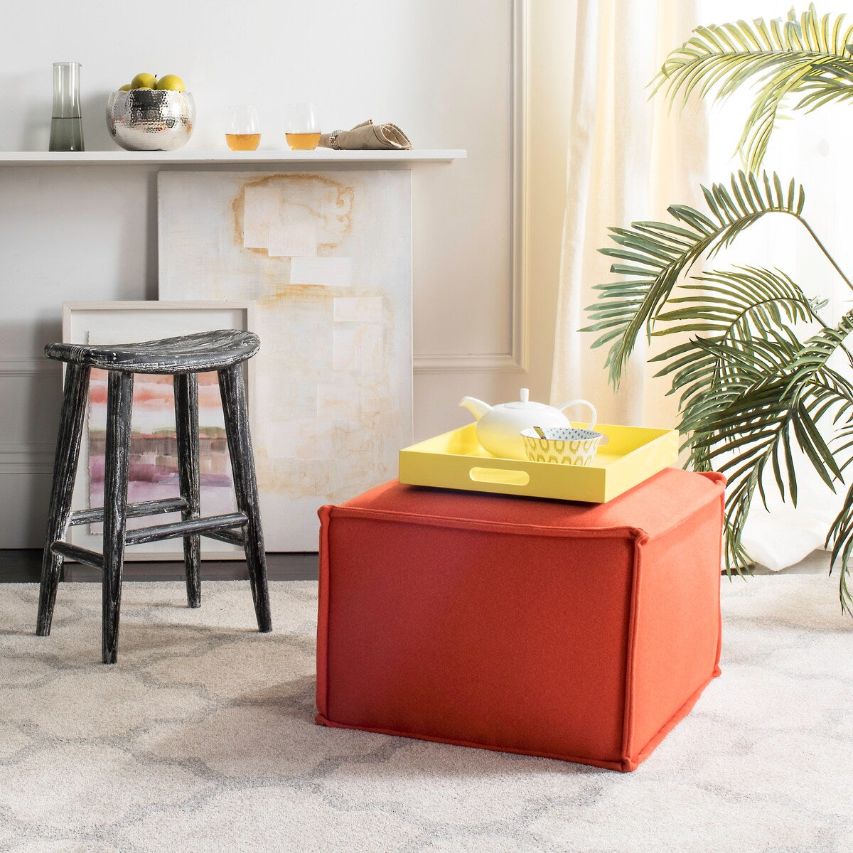 SAFAVIEH Perla Burnt Orange Ottoman