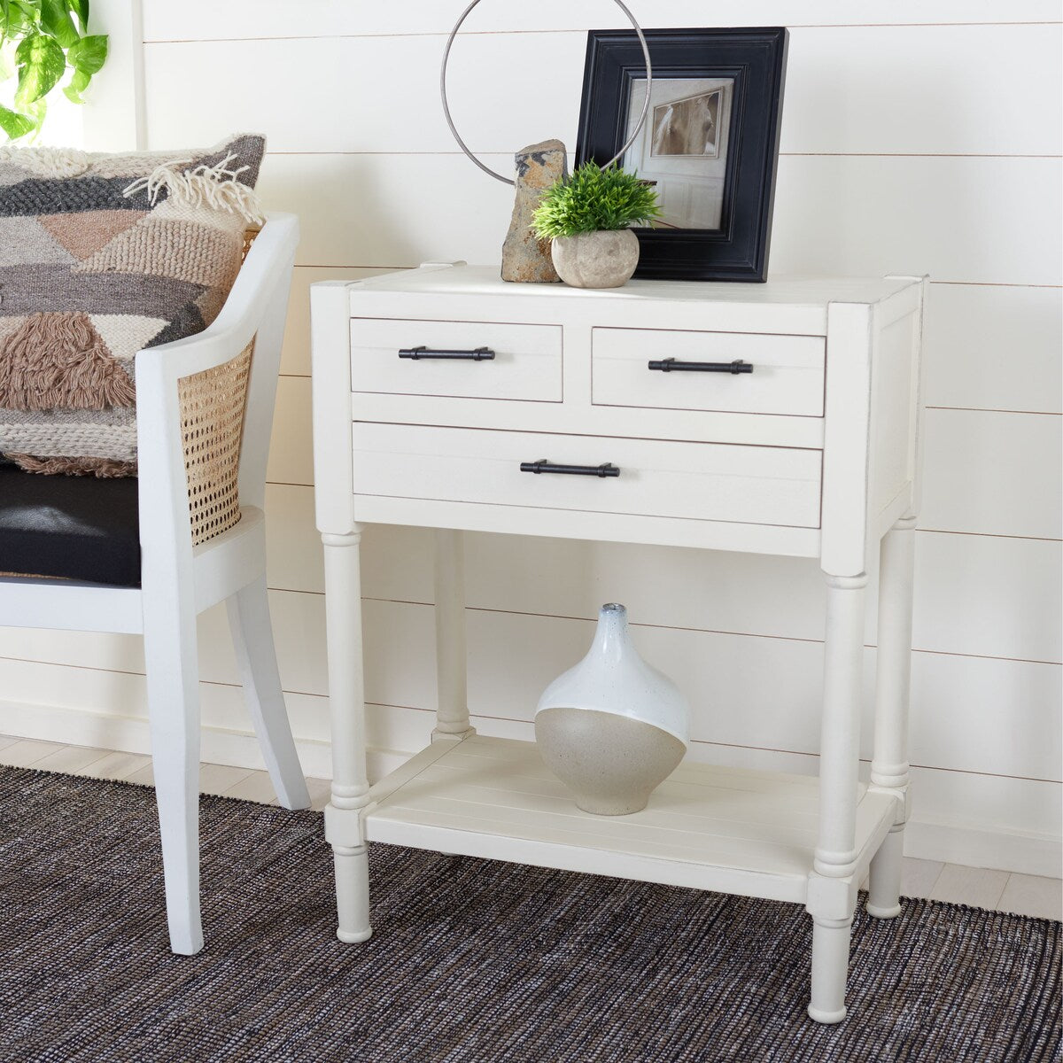 SAFAVIEH Philomene Distressed White 3-Drawer Console Table - 23.5" W x 13" L x 29.5" H - 24Wx13Dx30H