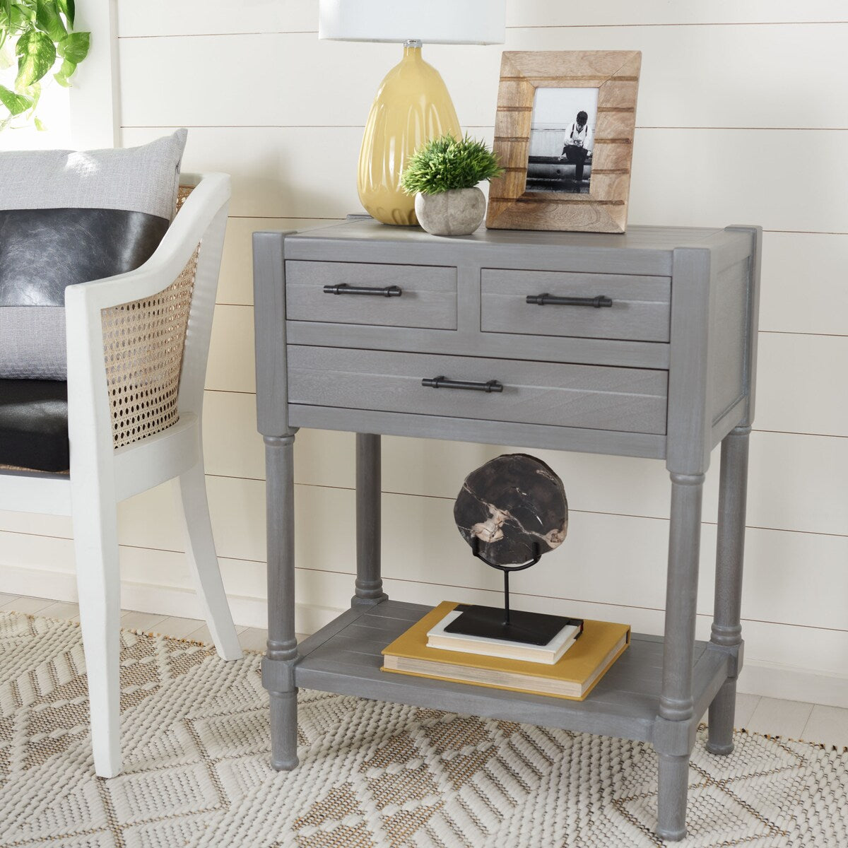 SAFAVIEH Philomene Distressed White 3-Drawer Console Table - 23.5" W x 13" L x 29.5" H - 24Wx13Dx30H