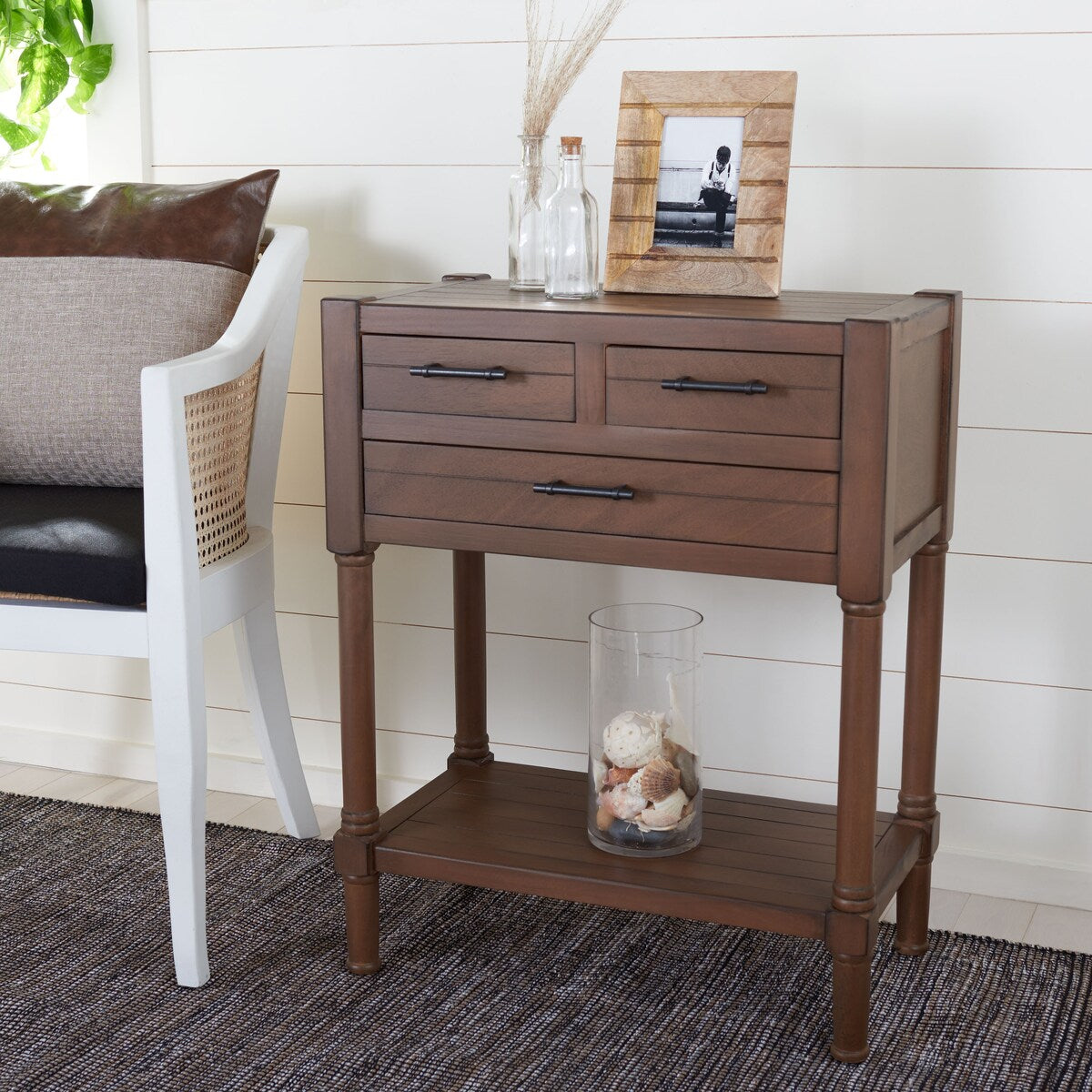 SAFAVIEH Philomene Distressed White 3-Drawer Console Table - 23.5" W x 13" L x 29.5" H - 24Wx13Dx30H