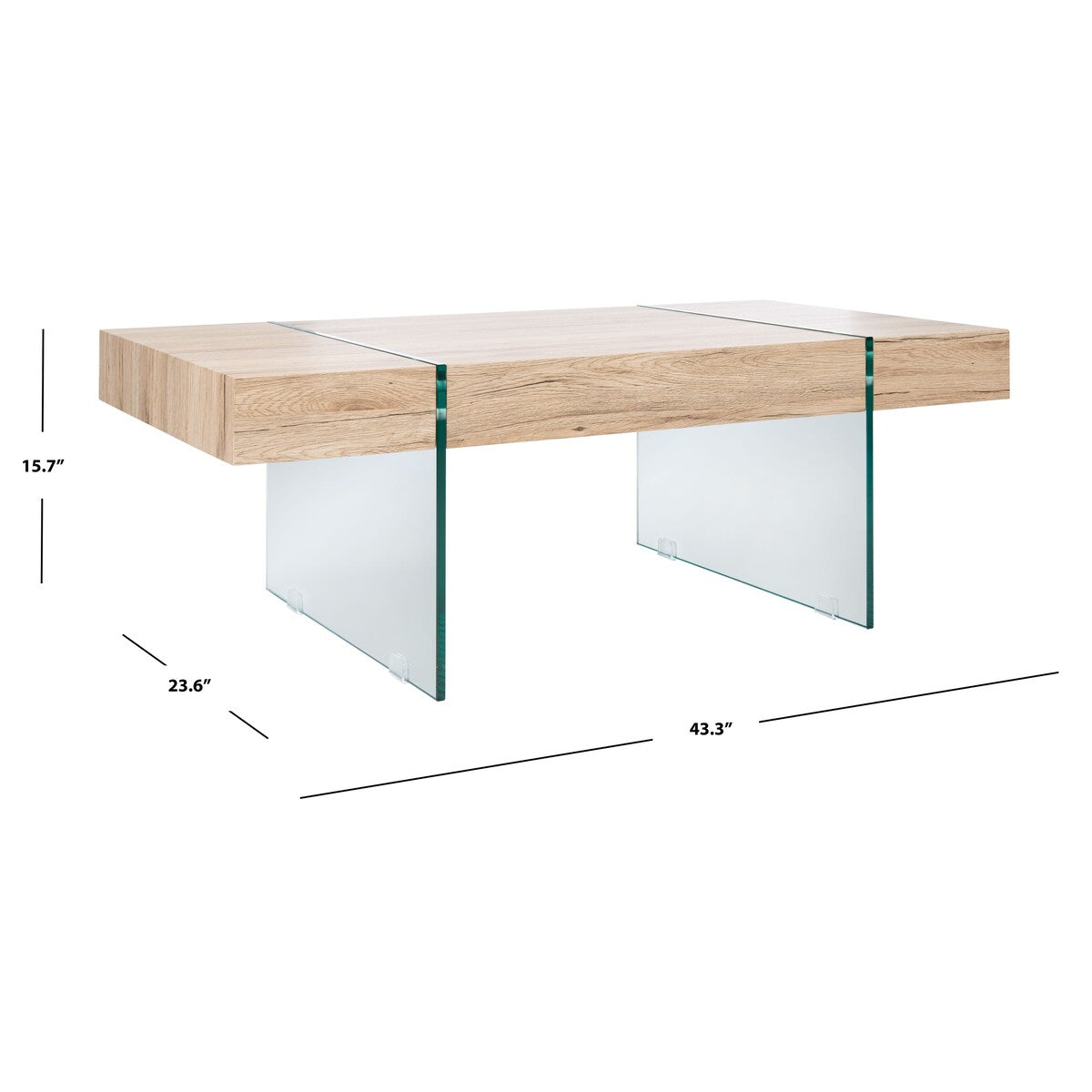 SAFAVIEH Pluma Glass Leg Rectangular Coffee Table - 43.3" W x 23.6" L x 15.7" H - 43Wx24Dx16H