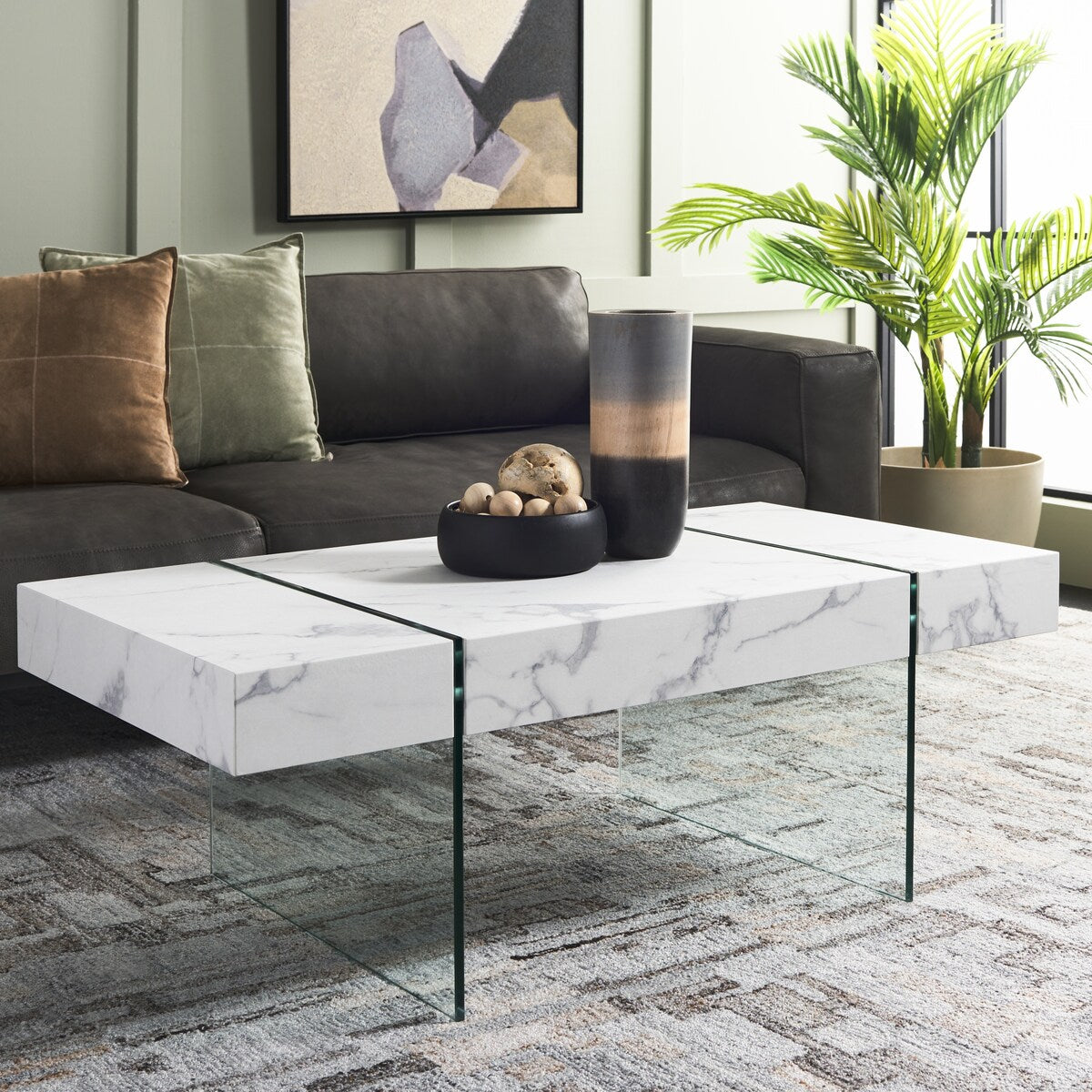 SAFAVIEH Pluma Glass Leg Rectangular Coffee Table - 43.3" W x 23.6" L x 15.7" H - 43Wx24Dx16H