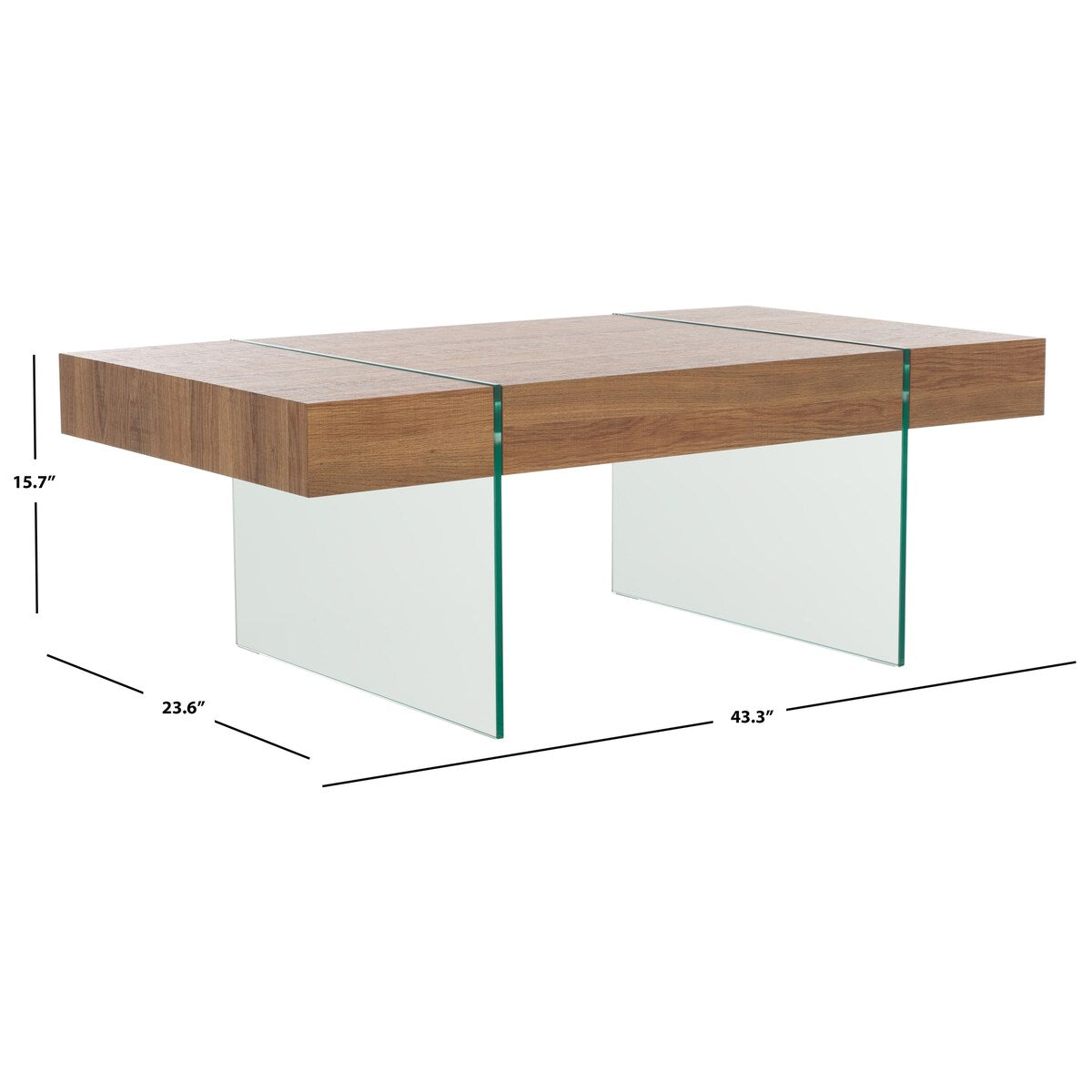 SAFAVIEH Pluma Glass Leg Rectangular Coffee Table - 43.3" W x 23.6" L x 15.7" H - 43Wx24Dx16H