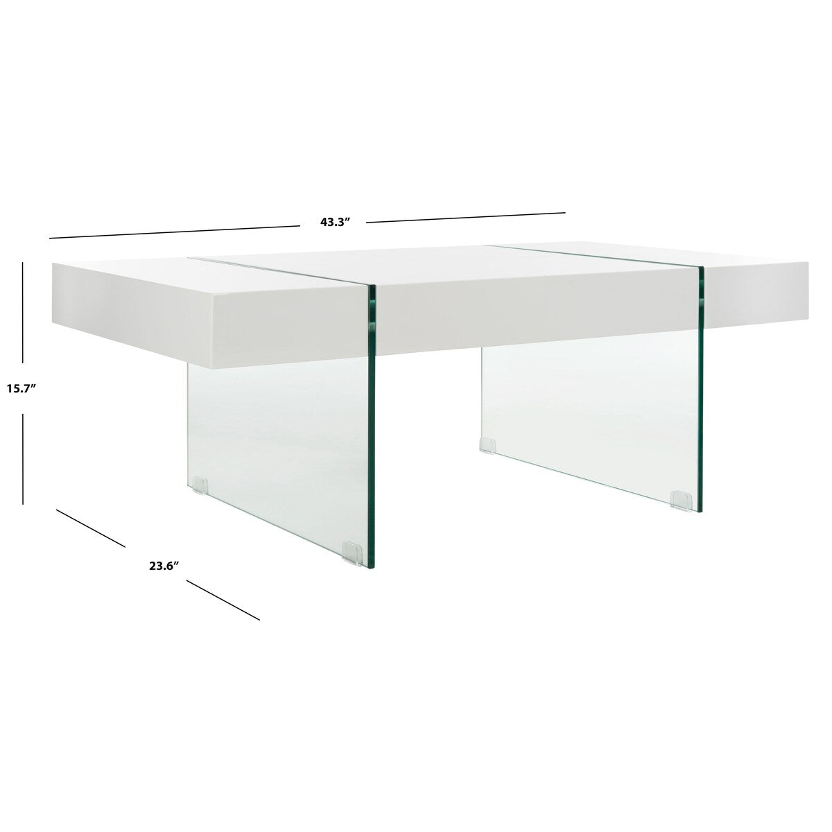 SAFAVIEH Pluma Glass Leg Rectangular Coffee Table - 43.3" W x 23.6" L x 15.7" H - 43Wx24Dx16H