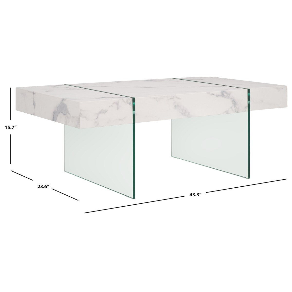 SAFAVIEH Pluma Glass Leg Rectangular Coffee Table - 43.3" W x 23.6" L x 15.7" H - 43Wx24Dx16H