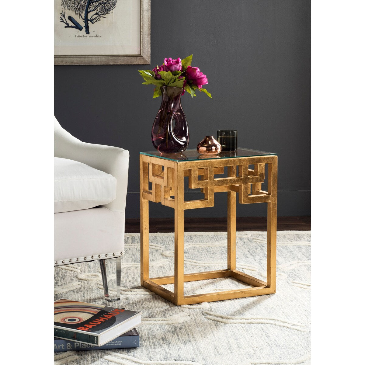 SAFAVIEH Porfiria Antique Gold Leaf End Table - 16" x 12" x 20.5" - 16Wx12Dx21H