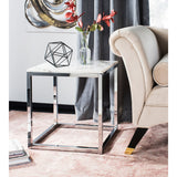 SAFAVIEH Reba White/ Chrome Square End Table - 19.6" x 19.6" x 20.5" - 20Wx20Dx21H