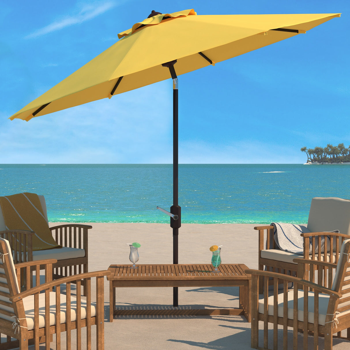 SAFAVIEH Rieta Aluminum Tilt And Crank 9-Foot Patio Umbrella, Base Not Included