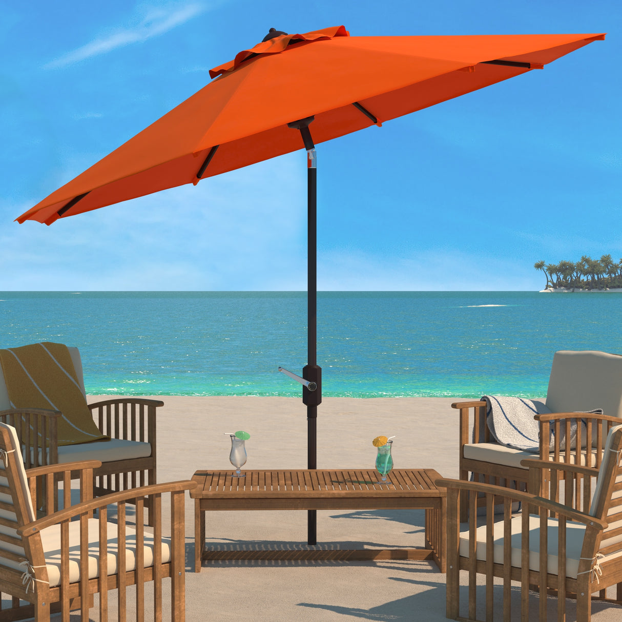 SAFAVIEH Rieta Aluminum Tilt And Crank 9-Foot Patio Umbrella, Base Not Included