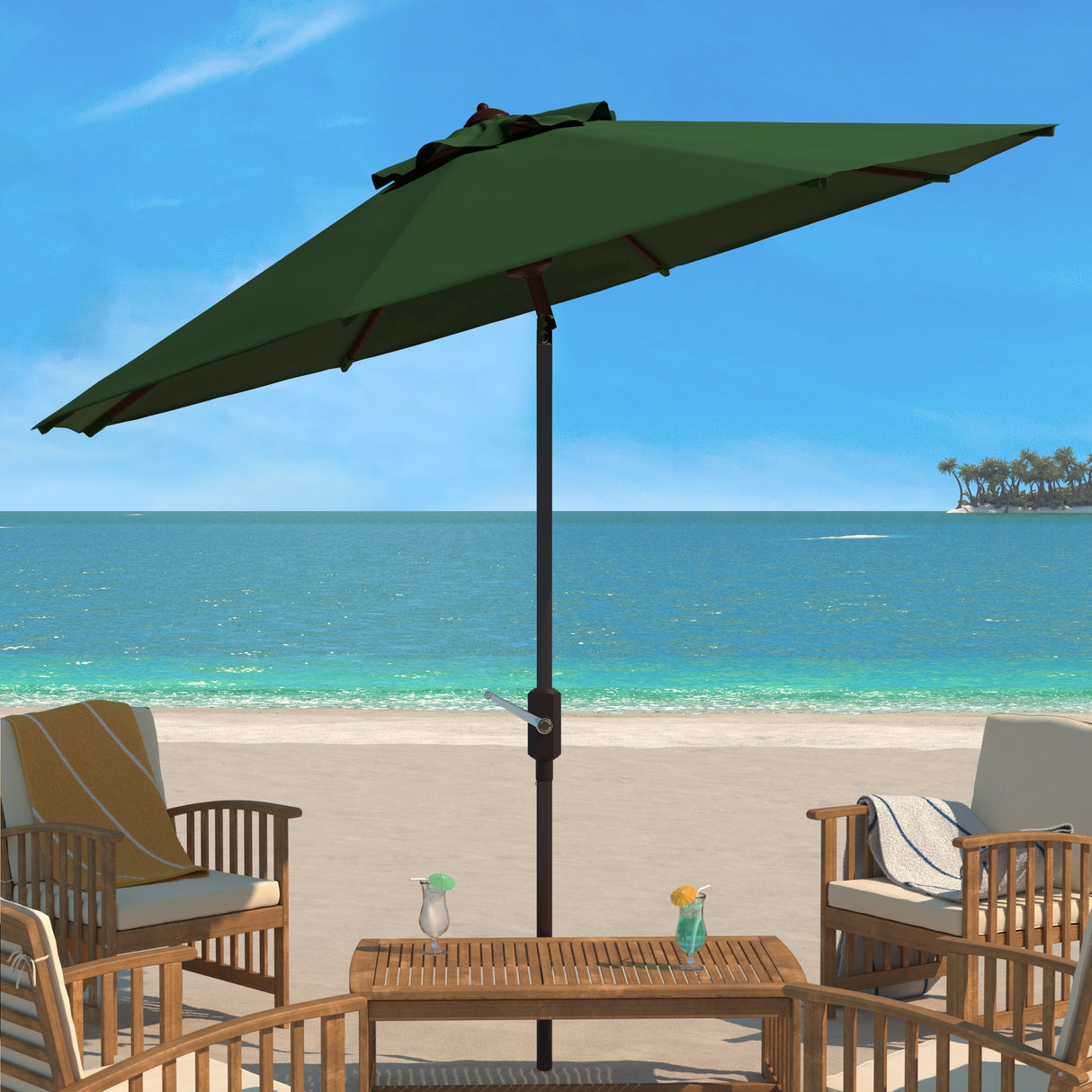 SAFAVIEH Rieta Aluminum Tilt And Crank 9-Foot Patio Umbrella, Base Not Included