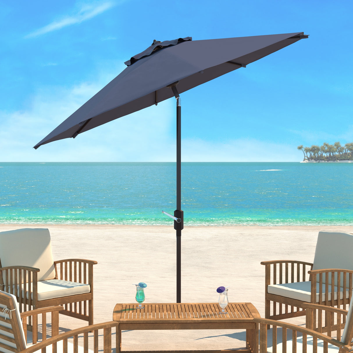 SAFAVIEH Rieta Aluminum Tilt And Crank 9-Foot Patio Umbrella, Base Not Included