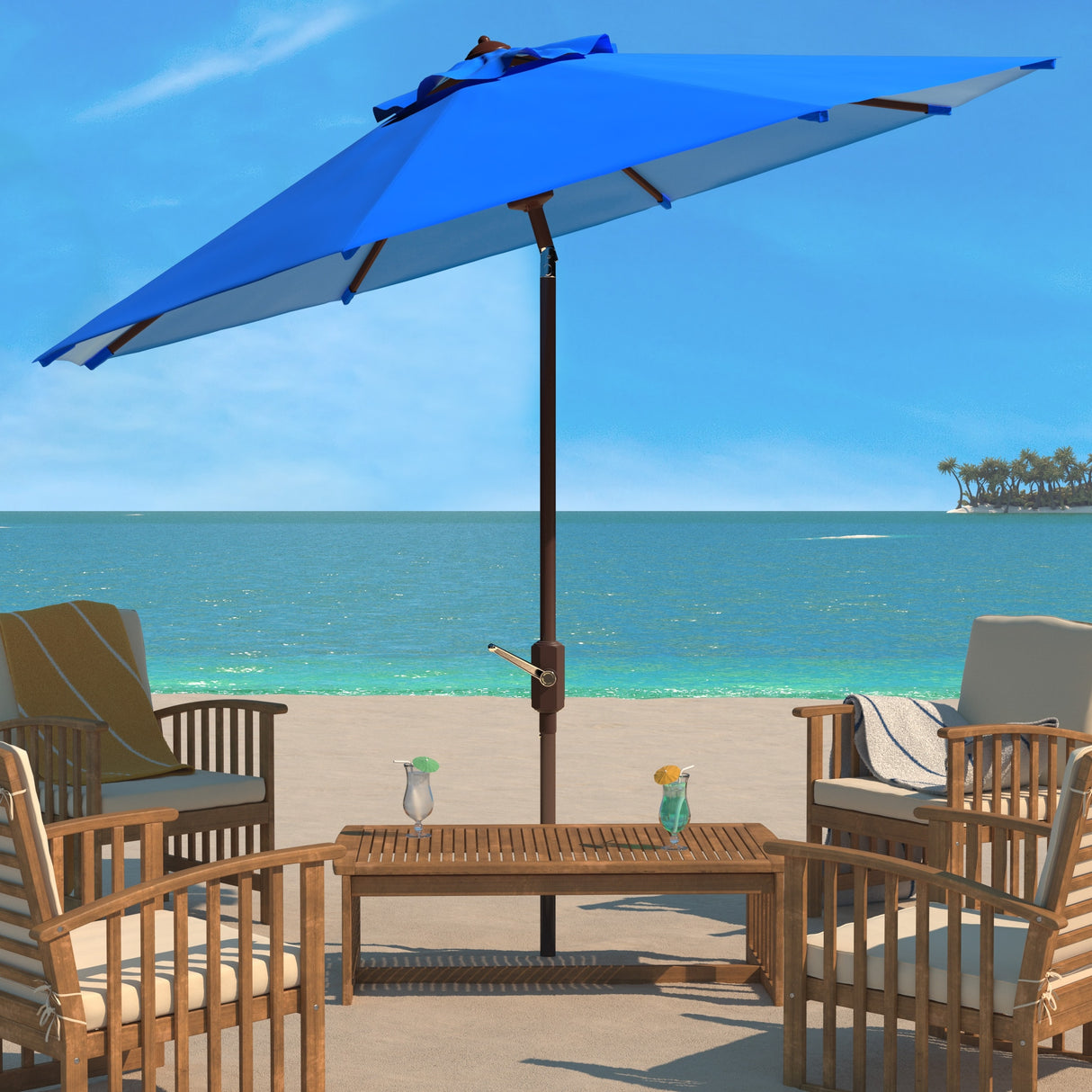 SAFAVIEH Rieta Aluminum Tilt And Crank 9-Foot Patio Umbrella, Base Not Included