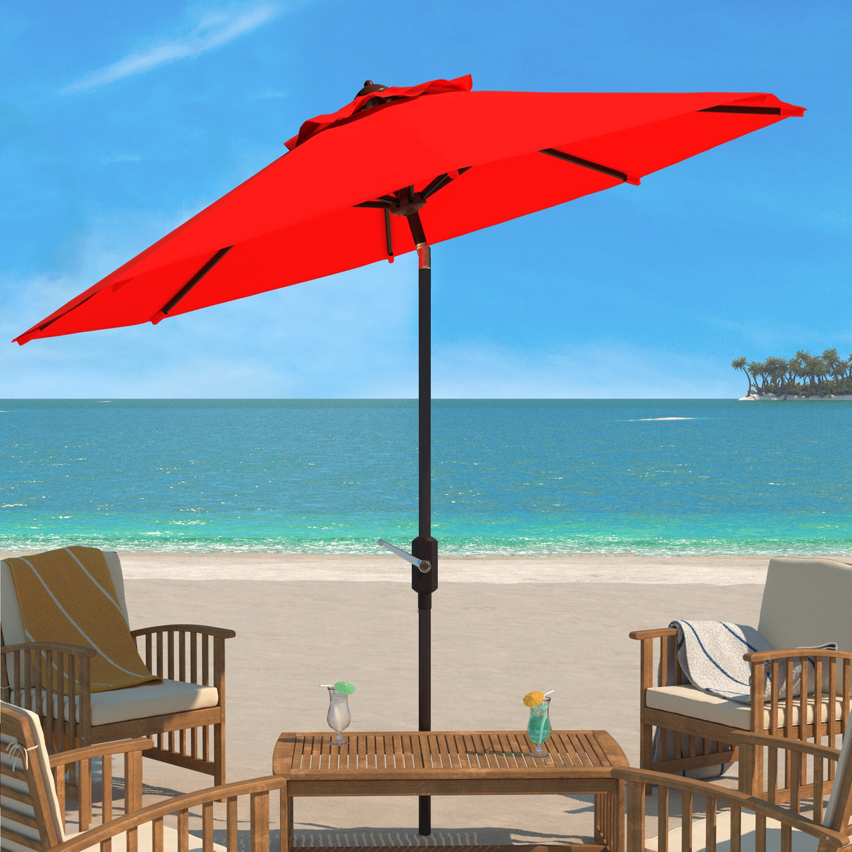 SAFAVIEH Rieta Aluminum Tilt And Crank 9-Foot Patio Umbrella, Base Not Included