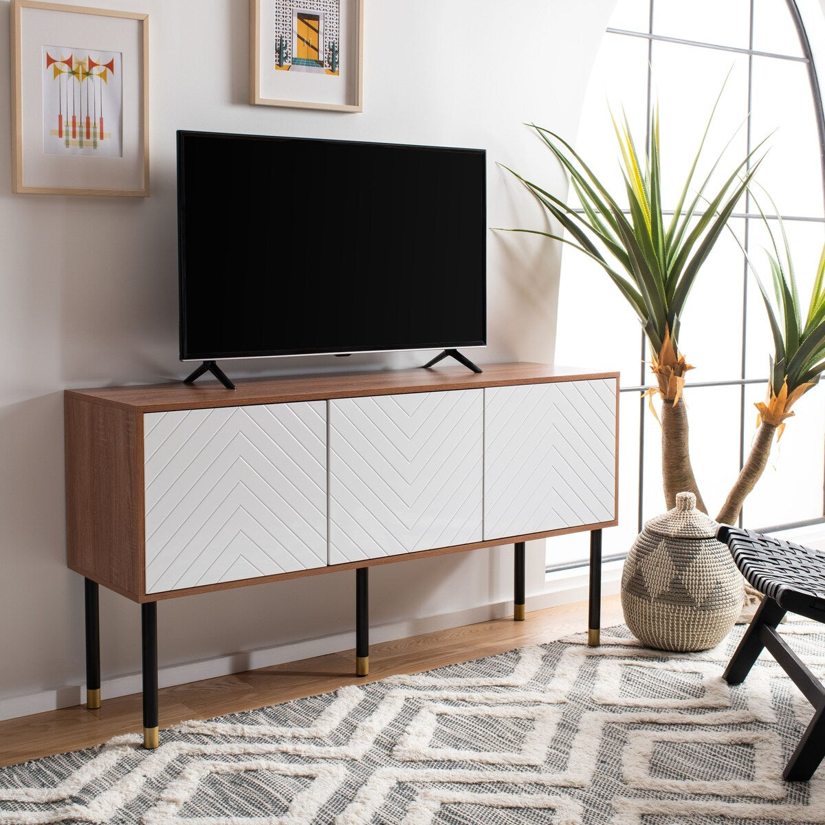 SAFAVIEH Rine Mid-Century Modern Media 55" TV Stand - 55.1" W x 15.8" L x 29.5" H - 55Wx16Dx30H