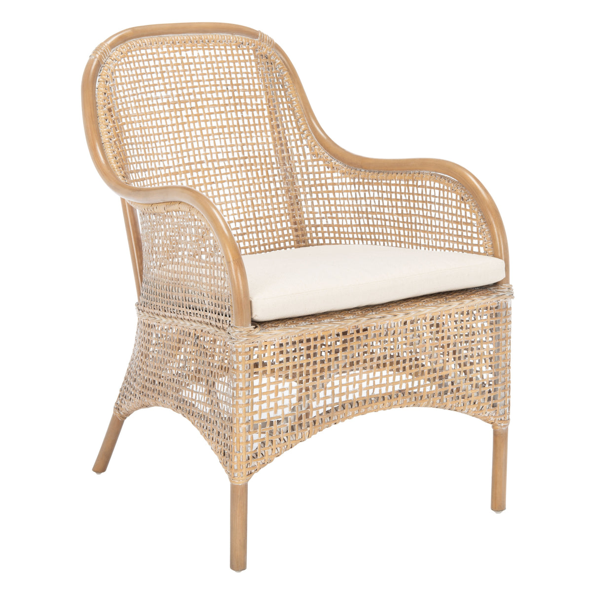 SAFAVIEH Rosalia Coastal Rattan Accent Chair with Cushion - 23.4" W x 24.8" L x 32.7" H - 23Wx25Dx33H