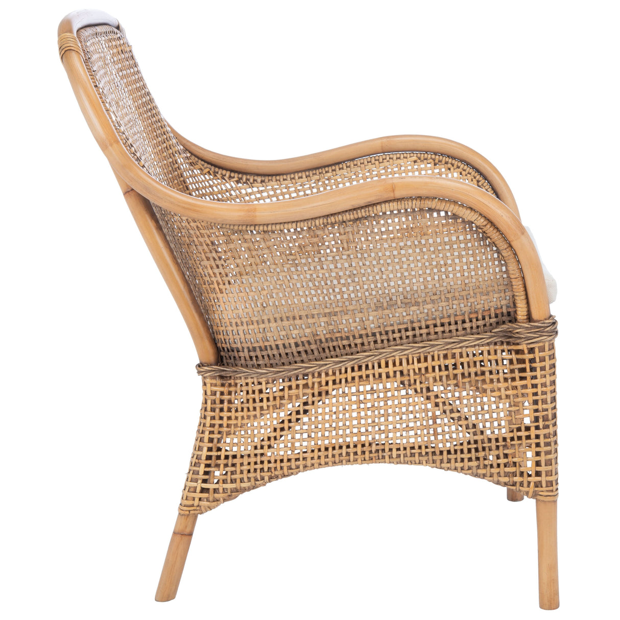 SAFAVIEH Rosalia Coastal Rattan Accent Chair with Cushion - 23.4" W x 24.8" L x 32.7" H - 23Wx25Dx33H