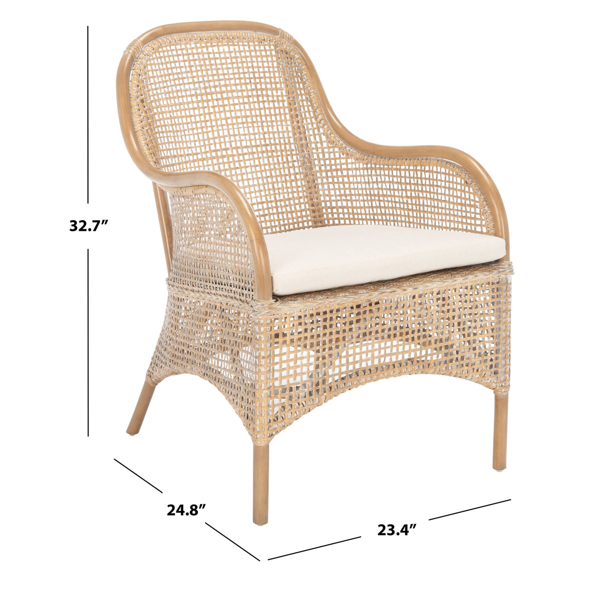 SAFAVIEH Rosalia Coastal Rattan Accent Chair with Cushion - 23.4" W x 24.8" L x 32.7" H - 23Wx25Dx33H