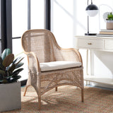 SAFAVIEH Rosalia Coastal Rattan Accent Chair with Cushion - 23.4" W x 24.8" L x 32.7" H - 23Wx25Dx33H