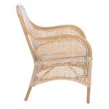 SAFAVIEH Rosalia Coastal Rattan Accent Chair with Cushion - 23.4" W x 24.8" L x 32.7" H - 23Wx25Dx33H