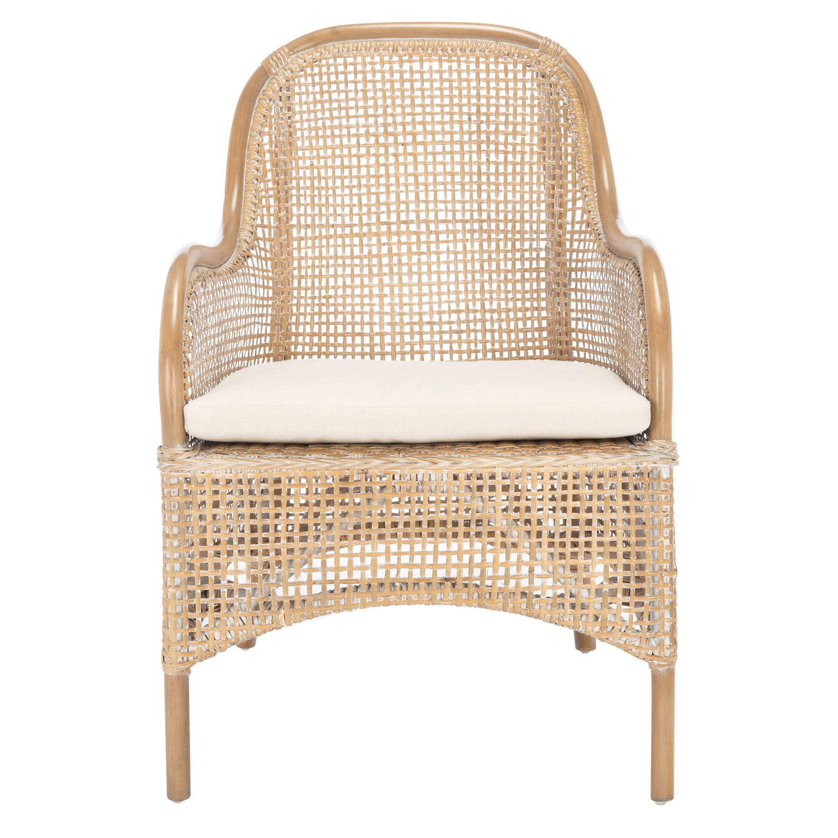 SAFAVIEH Rosalia Coastal Rattan Accent Chair with Cushion - 23.4" W x 24.8" L x 32.7" H - 23Wx25Dx33H