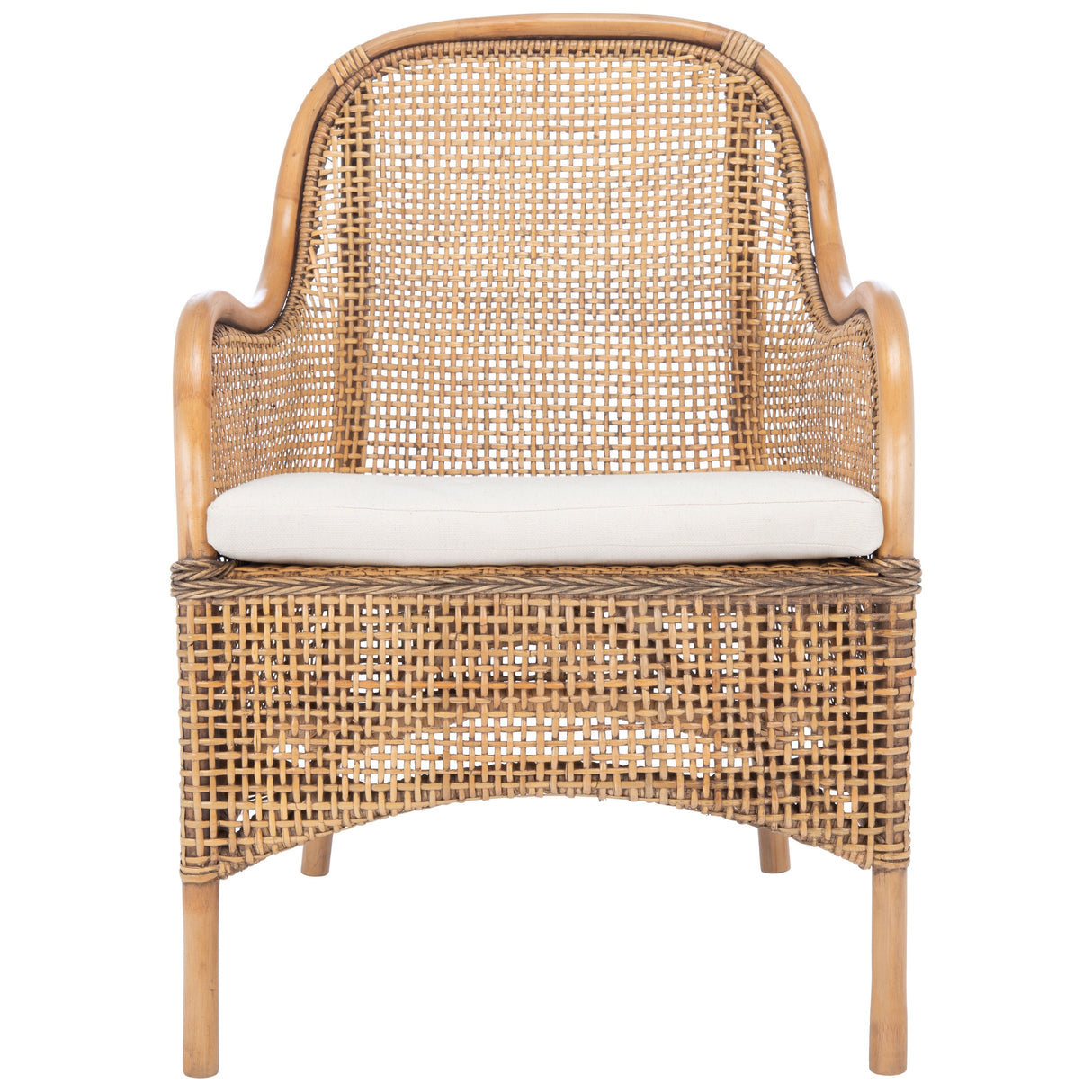 SAFAVIEH Rosalia Coastal Rattan Accent Chair with Cushion - 23.4" W x 24.8" L x 32.7" H - 23Wx25Dx33H