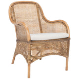 SAFAVIEH Rosalia Coastal Rattan Accent Chair with Cushion - 23.4" W x 24.8" L x 32.7" H - 23Wx25Dx33H