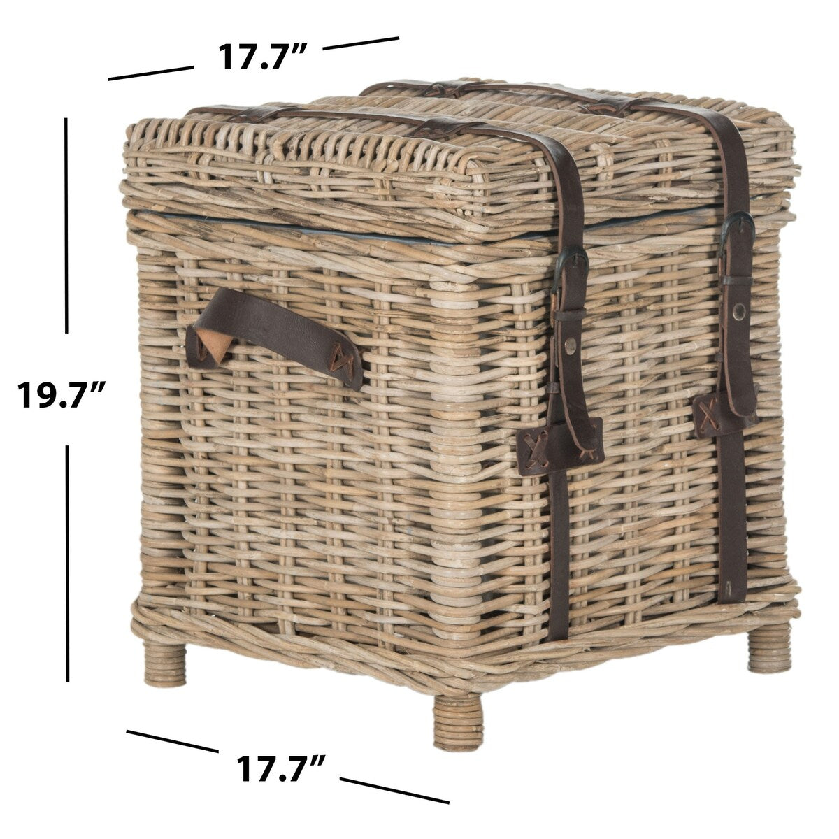 SAFAVIEH Rosalien Grey Natural Rattan Storage Trunk - 17.7" x 17.7" x 19.7" - 18Wx18Dx20H