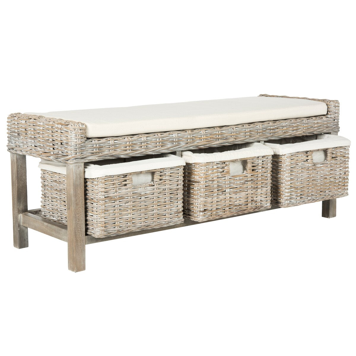 SAFAVIEH Rosalinda Rattan White 3-Drawer Storage Bench - 47Wx16Dx18H