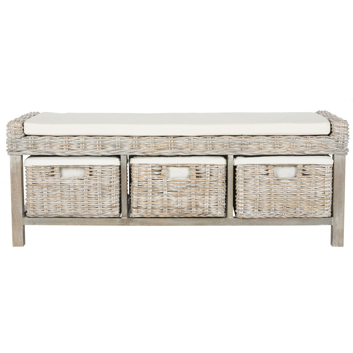 SAFAVIEH Rosalinda Rattan White 3-Drawer Storage Bench - 47Wx16Dx18H