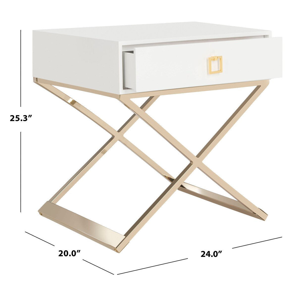 SAFAVIEH Sandi Modern Cross Leg White End Table - 24" x 20" x 25.3" - 24Wx20Dx25H