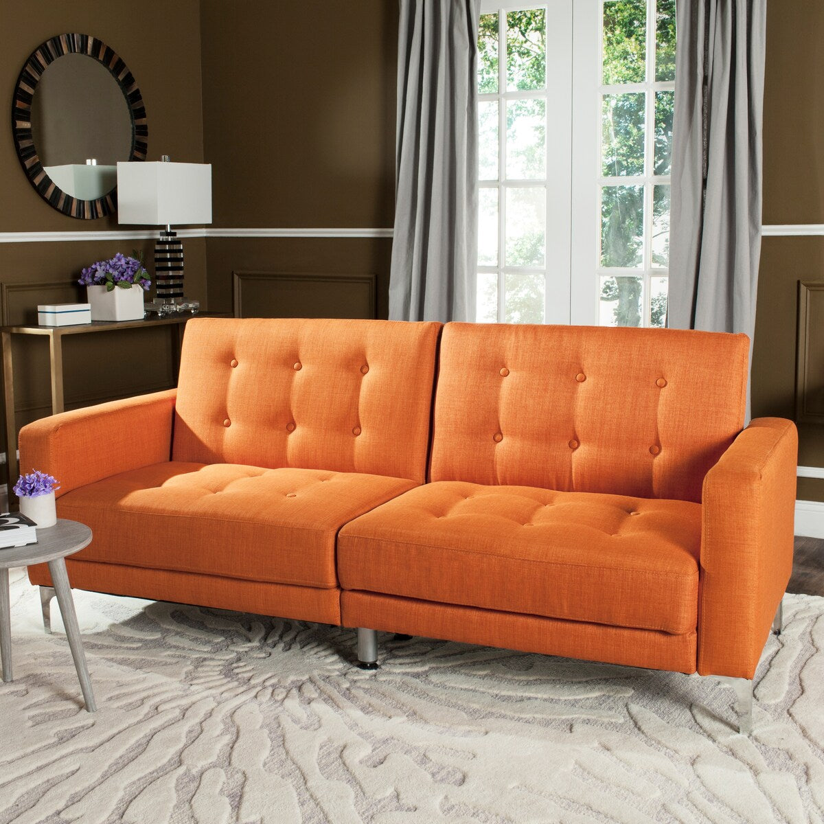 SAFAVIEH Shameka Two-In-One Foldable Orange Loveseat Sofa Bed