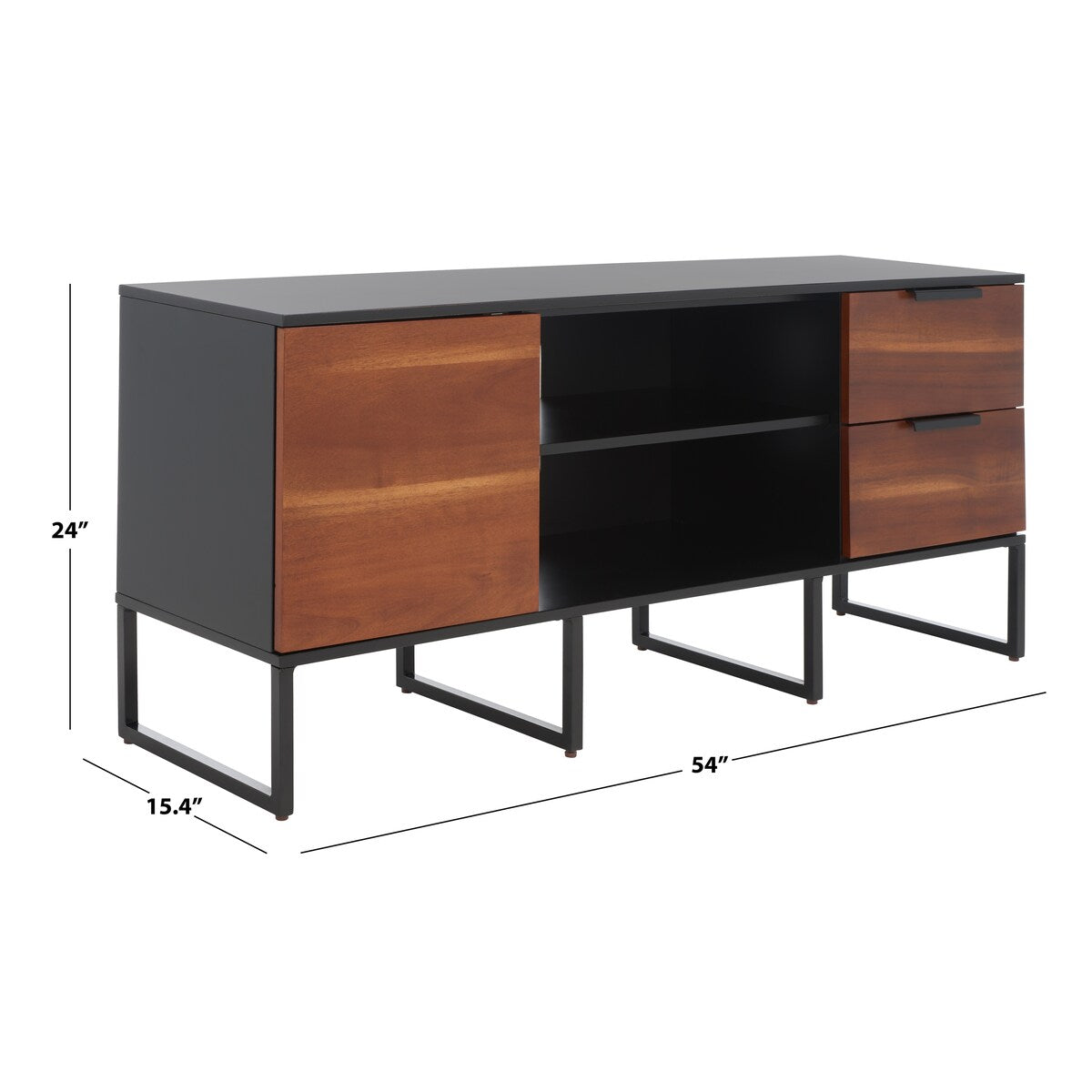 SAFAVIEH Sharita Single Door 2-Drawer 2-Shelf Media Stand - 54" W x 15" D x 24" H - 54Wx15Dx24H