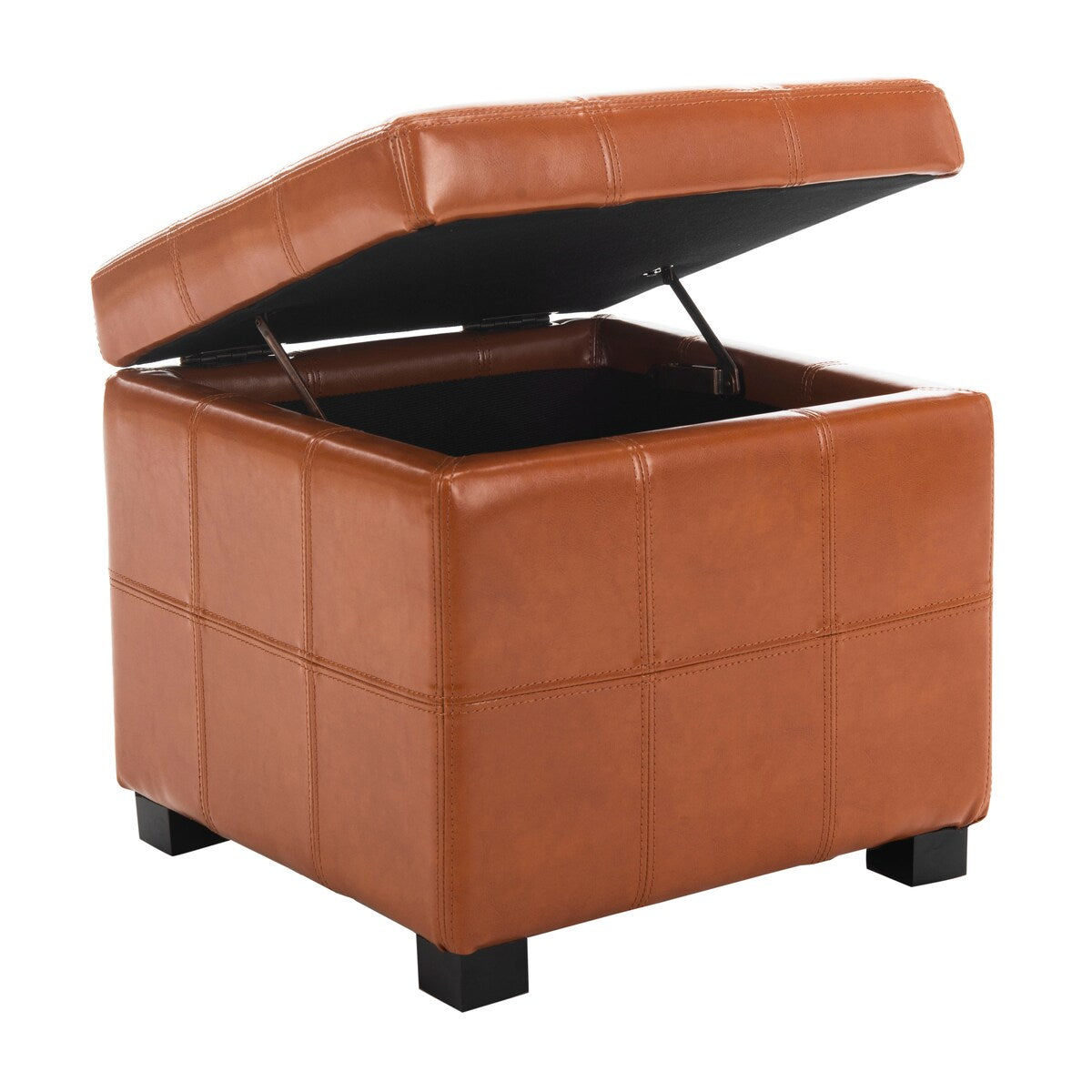 SAFAVIEH Shelli Square Storage Tufted Brown Leather Ottoman