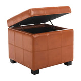 SAFAVIEH Shelli Square Storage Tufted Brown Leather Ottoman