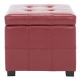 SAFAVIEH Shelli Square Storage Tufted Brown Leather Ottoman