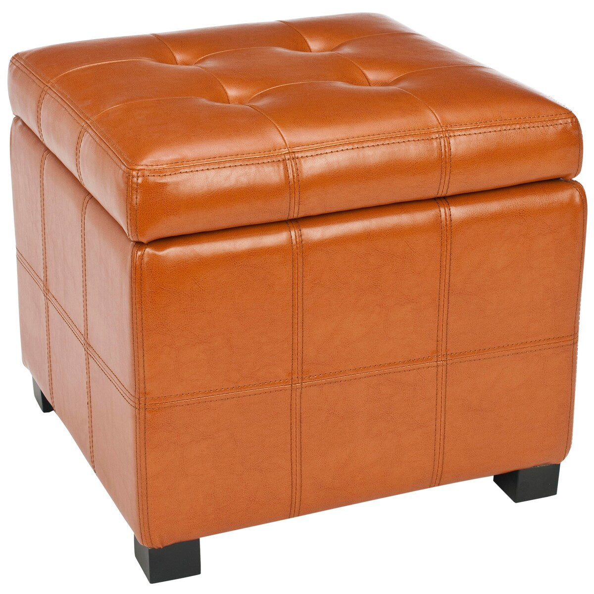 SAFAVIEH Shelli Square Storage Tufted Brown Leather Ottoman