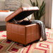 SAFAVIEH Shelli Square Storage Tufted Brown Leather Ottoman