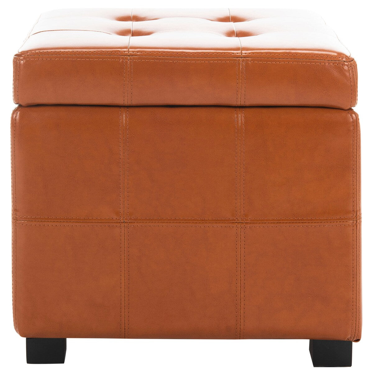 SAFAVIEH Shelli Square Storage Tufted Brown Leather Ottoman