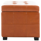 SAFAVIEH Shelli Square Storage Tufted Brown Leather Ottoman