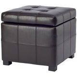 SAFAVIEH Shelli Square Storage Tufted Brown Leather Ottoman