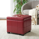 SAFAVIEH Shelli Square Storage Tufted Brown Leather Ottoman