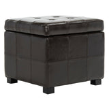 SAFAVIEH Shelli Square Storage Tufted Brown Leather Ottoman