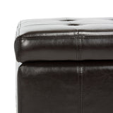 SAFAVIEH Shelli Square Storage Tufted Brown Leather Ottoman