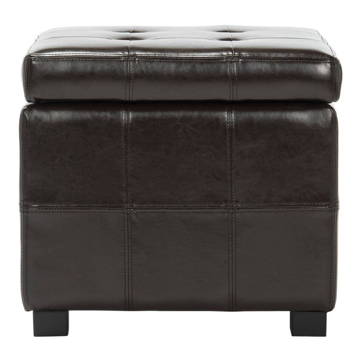 SAFAVIEH Shelli Square Storage Tufted Brown Leather Ottoman